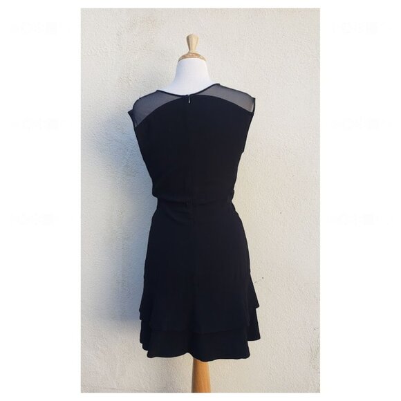 SANDRO Paris V Neck Black Mini Dress with Ruffle Hem - Picture 6 of 12